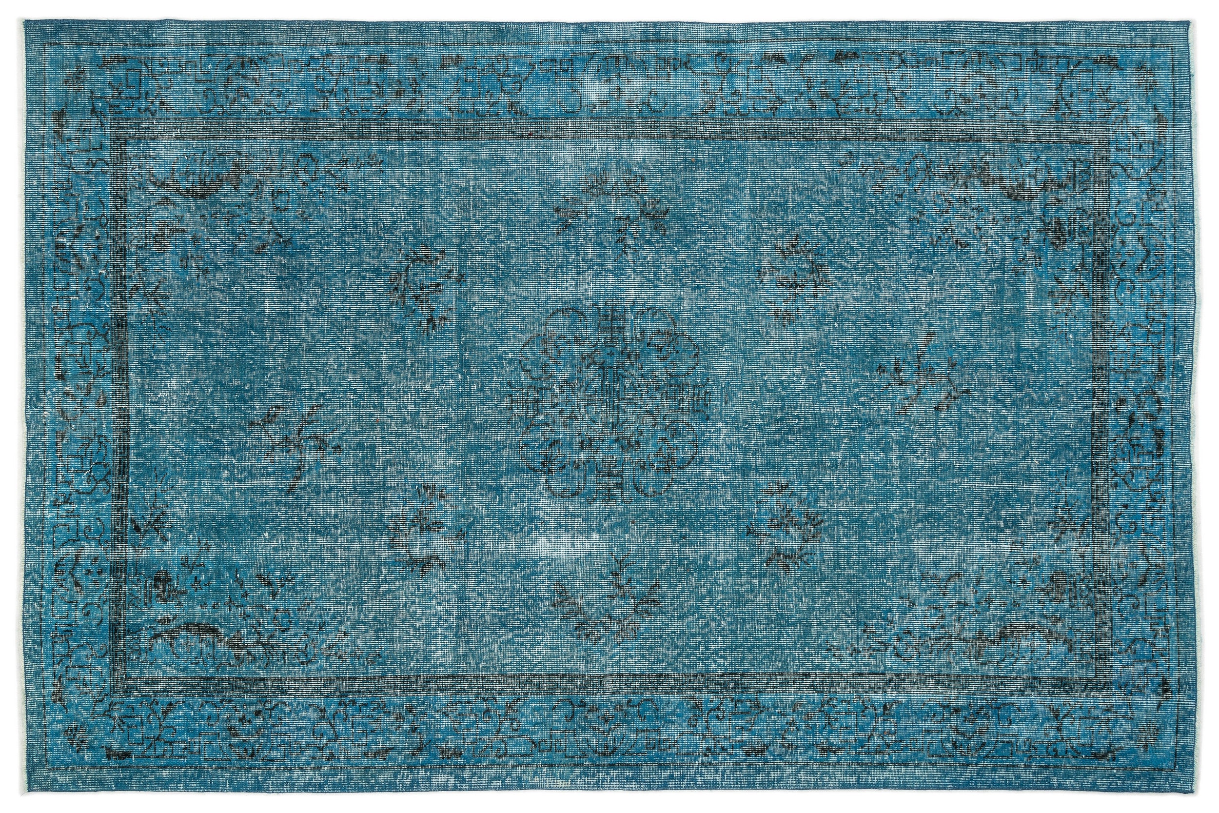 Turquoise  Over Dyed Vintage Rug 5'6'' x 8'4'' ft 167 x 253 cm