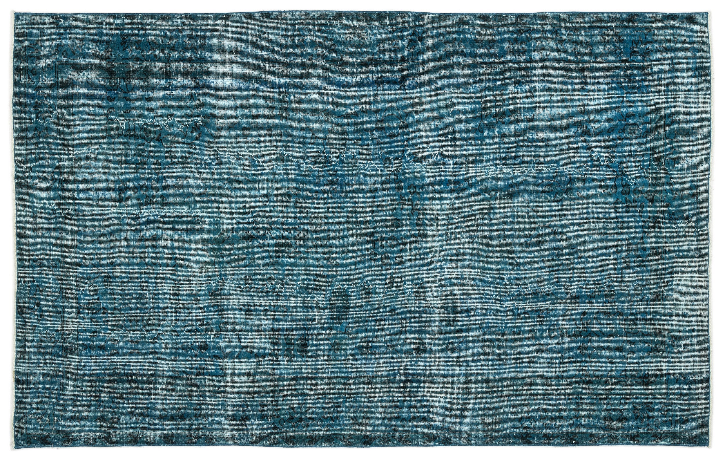 Turquoise  Over Dyed Vintage Rug 5'3'' x 8'4'' ft 159 x 255 cm
