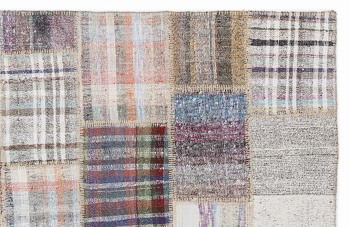 Striped Over Dyed Kilim Patchwork Unique Rug 5&#39;3&#39;&#39; x 7&#39;7&#39;&#39; ft 160 x 230 cm