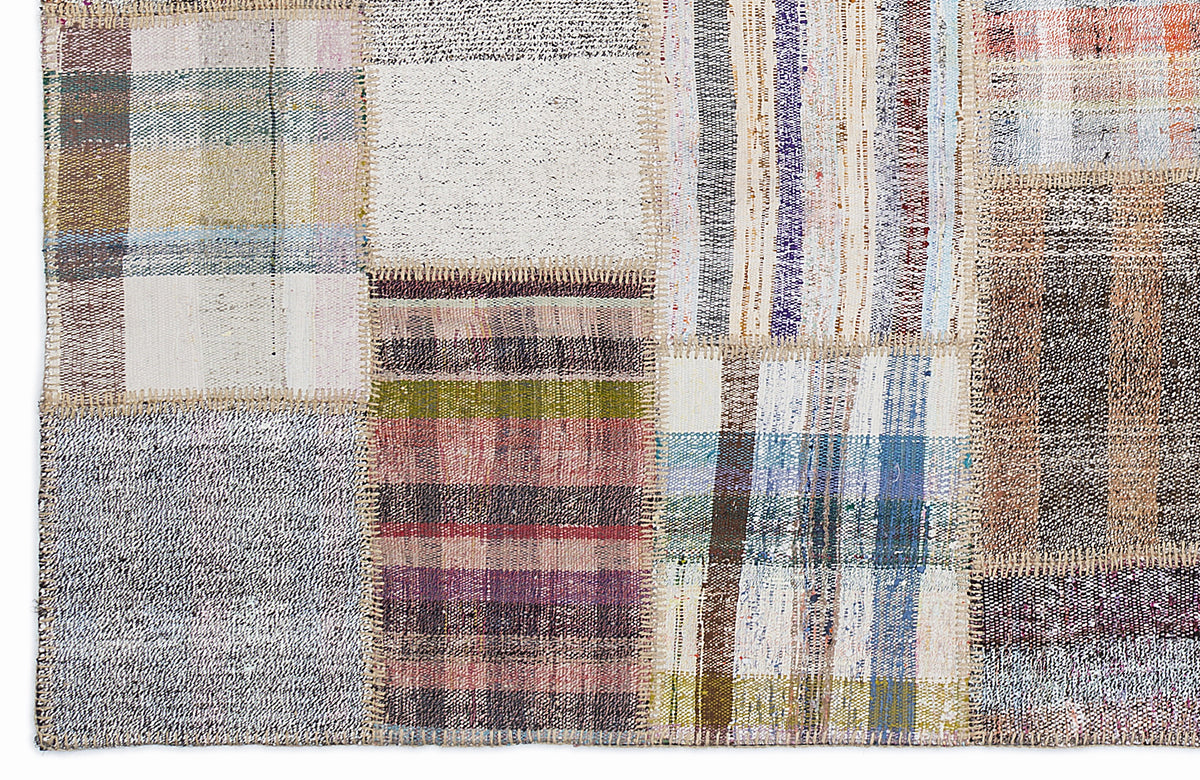 Striped Over Dyed Kilim Patchwork Unique Rug 5&#39;3&#39;&#39; x 7&#39;7&#39;&#39; ft 160 x 230 cm