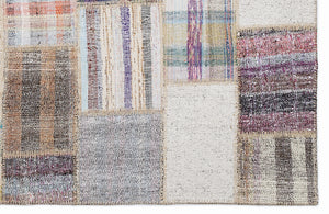 Striped Over Dyed Kilim Patchwork Unique Rug 5'3'' x 7'7'' ft 160 x 230 cm