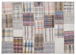 Striped Over Dyed Kilim Patchwork Unique Rug 5'3'' x 7'7'' ft 160 x 230 cm