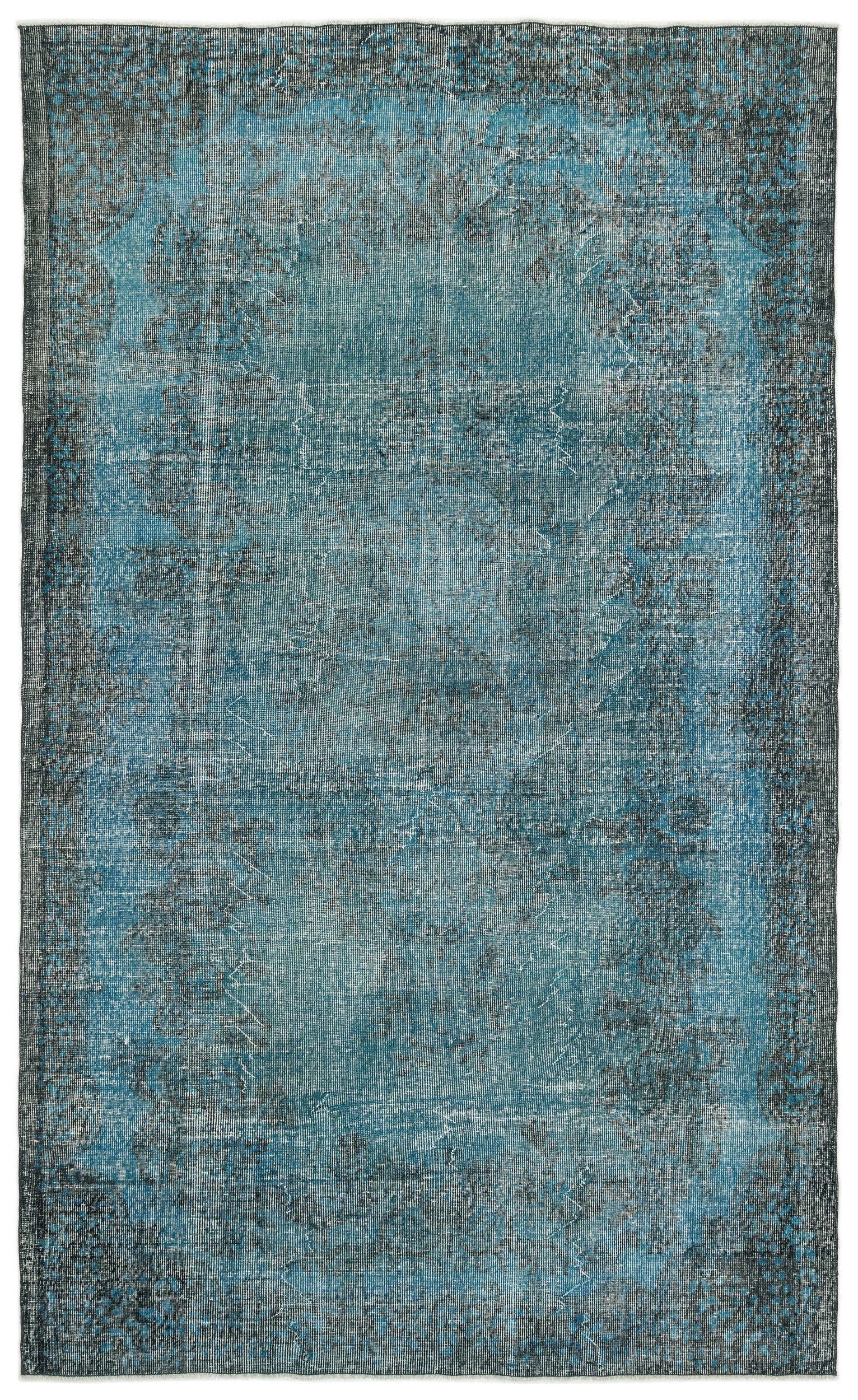 Turquoise  Over Dyed Vintage Rug 6'1'' x 10'2'' ft 185 x 309 cm