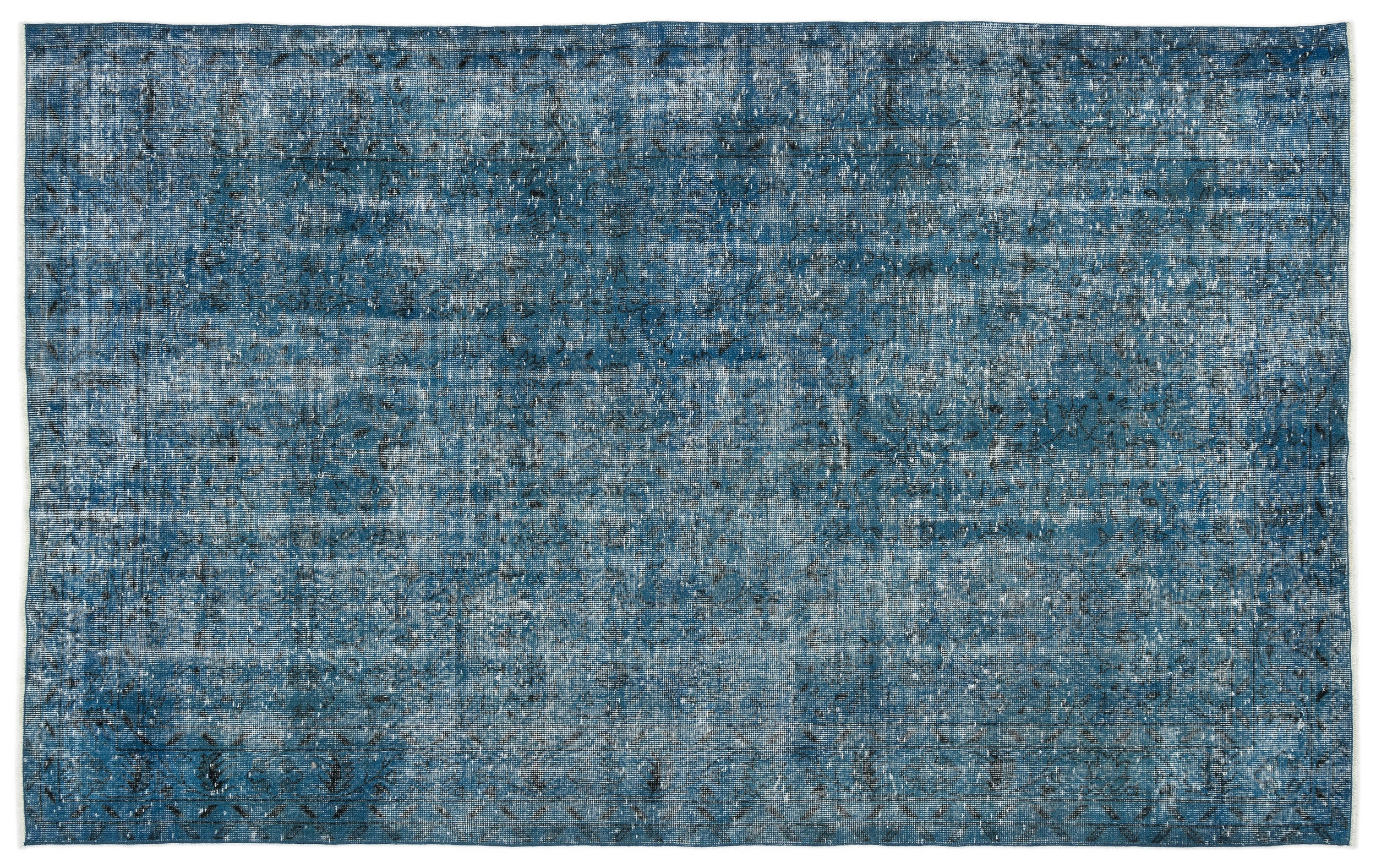 Turquoise  Over Dyed Vintage Rug 5'9'' x 9'3'' ft 174 x 283 cm