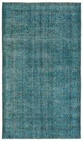 Turquoise  Over Dyed Vintage Rug 5'2'' x 9'2'' ft 158 x 279 cm