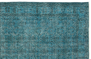 Turquoise  Over Dyed Vintage Rug 5'2'' x 9'2'' ft 158 x 279 cm