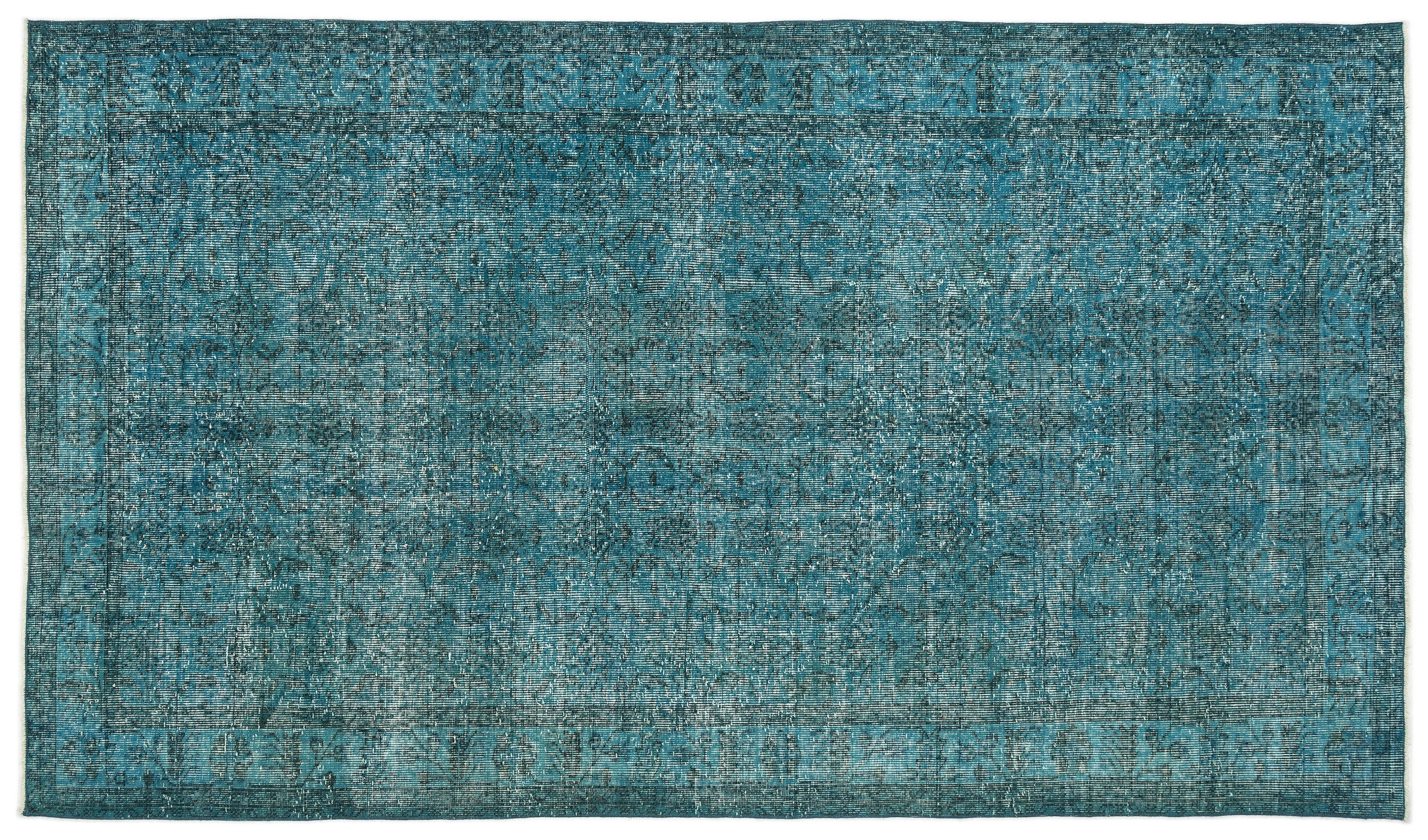Turquoise  Over Dyed Vintage Rug 5'2'' x 9'2'' ft 158 x 279 cm