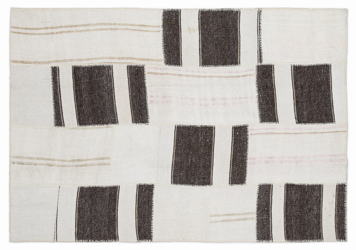 Striped Over Dyed Kilim Patchwork Unique Rug 5&#39;3&#39;&#39; x 7&#39;7&#39;&#39; ft 160 x 230 cm
