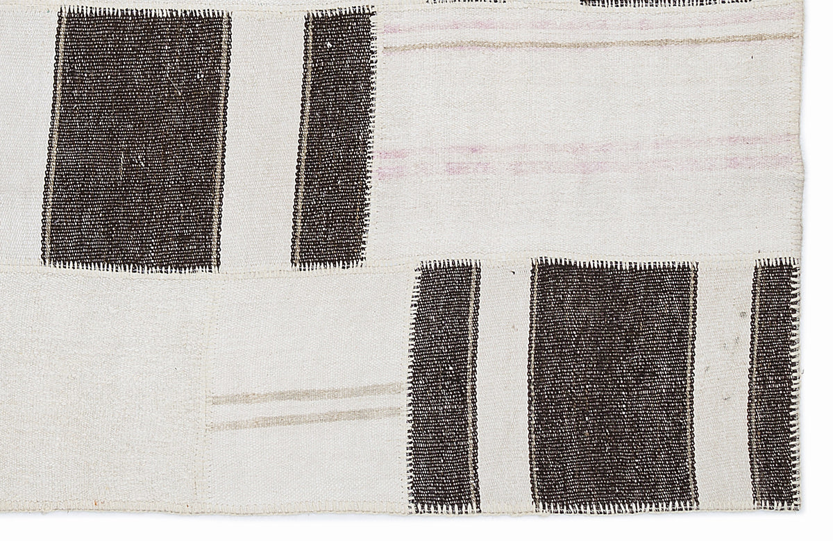 Striped Over Dyed Kilim Patchwork Unique Rug 5&#39;3&#39;&#39; x 7&#39;7&#39;&#39; ft 160 x 230 cm