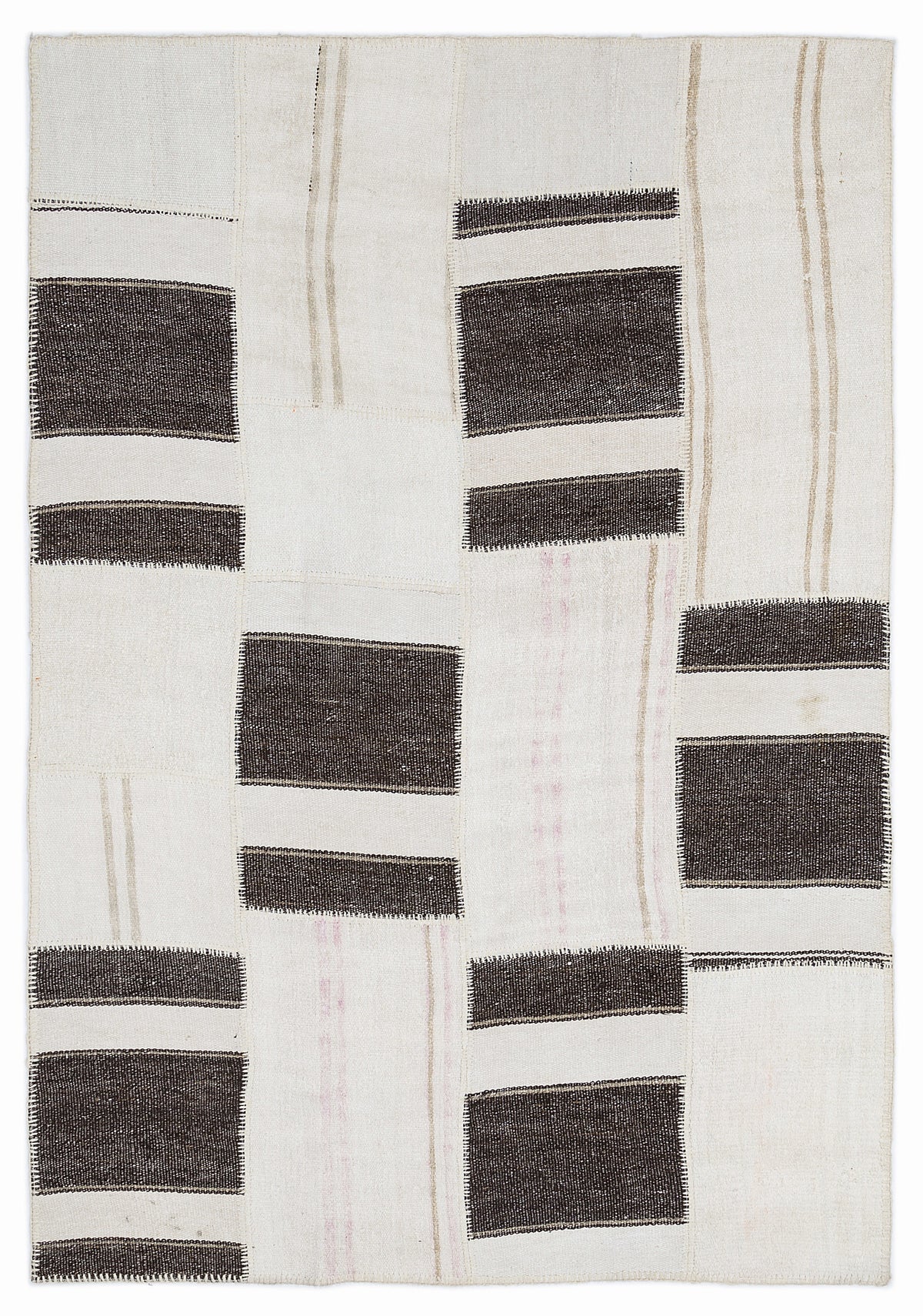 Striped Over Dyed Kilim Patchwork Unique Rug 5&#39;3&#39;&#39; x 7&#39;7&#39;&#39; ft 160 x 230 cm