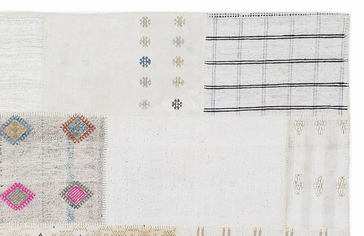 Striped Over Dyed Kilim Patchwork Unique Rug 5&#39;3&#39;&#39; x 7&#39;7&#39;&#39; ft 160 x 230 cm