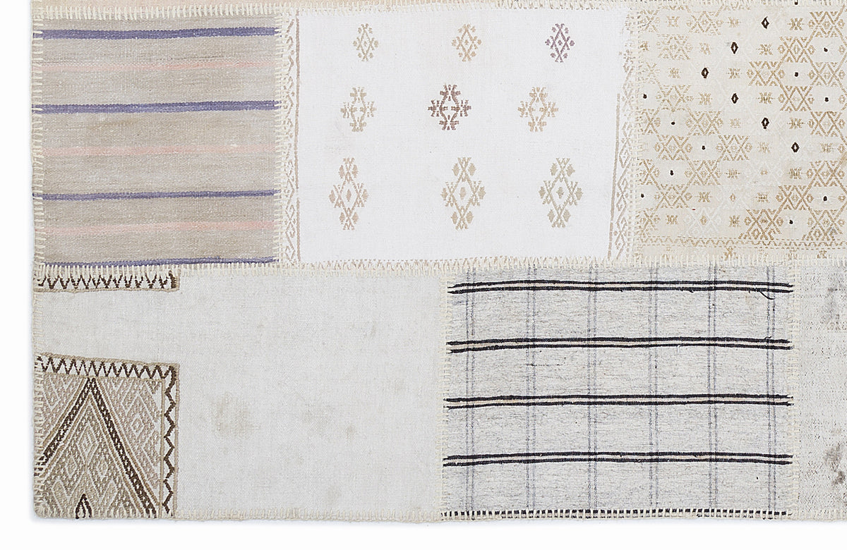 Striped Over Dyed Kilim Patchwork Unique Rug 5&#39;3&#39;&#39; x 7&#39;7&#39;&#39; ft 160 x 230 cm