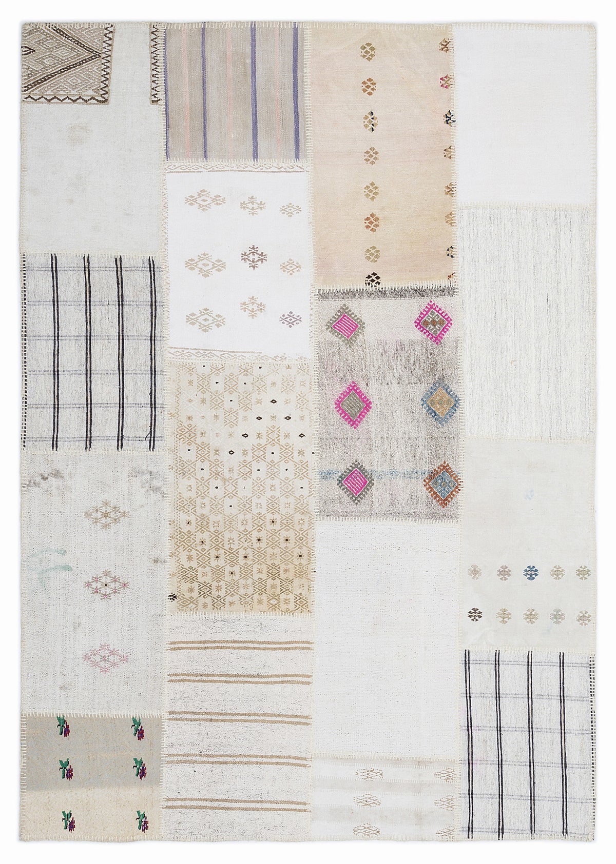 Striped Over Dyed Kilim Patchwork Unique Rug 5&#39;3&#39;&#39; x 7&#39;7&#39;&#39; ft 160 x 230 cm