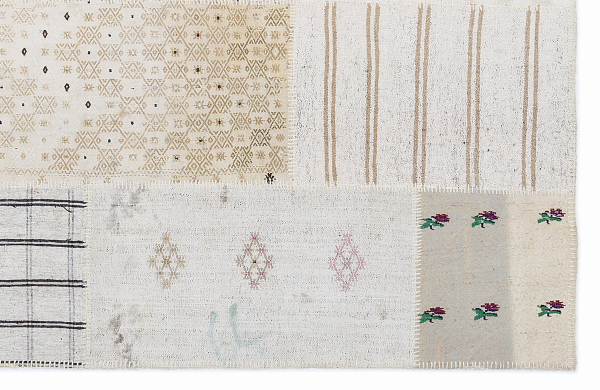 Striped Over Dyed Kilim Patchwork Unique Rug 5&#39;3&#39;&#39; x 7&#39;7&#39;&#39; ft 160 x 230 cm