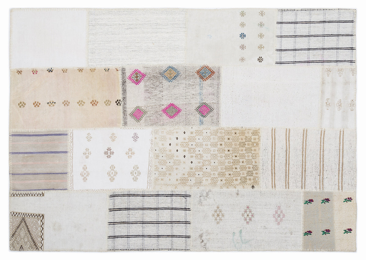 Striped Over Dyed Kilim Patchwork Unique Rug 5&#39;3&#39;&#39; x 7&#39;7&#39;&#39; ft 160 x 230 cm