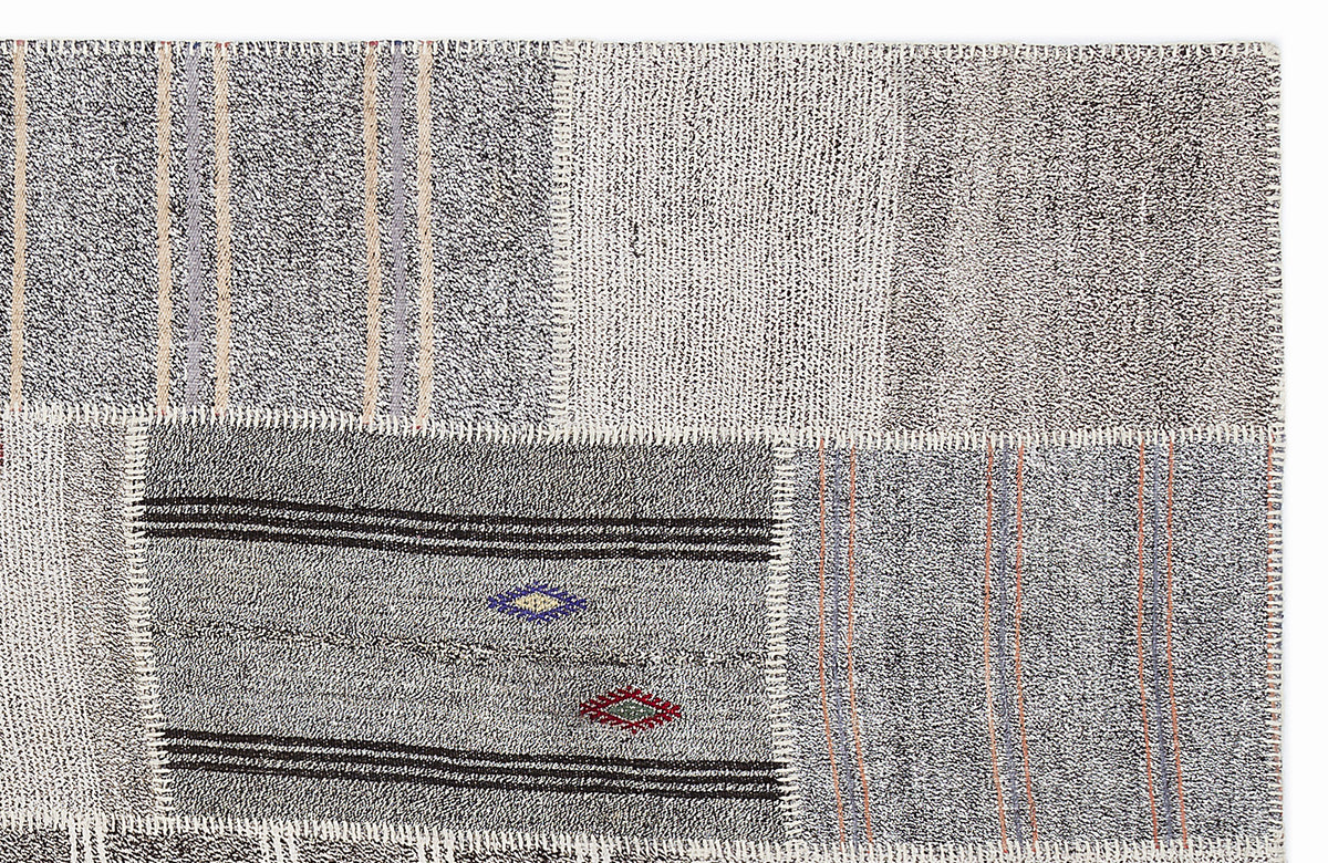 Striped Over Dyed Kilim Patchwork Unique Rug 5&#39;3&#39;&#39; x 7&#39;7&#39;&#39; ft 160 x 230 cm