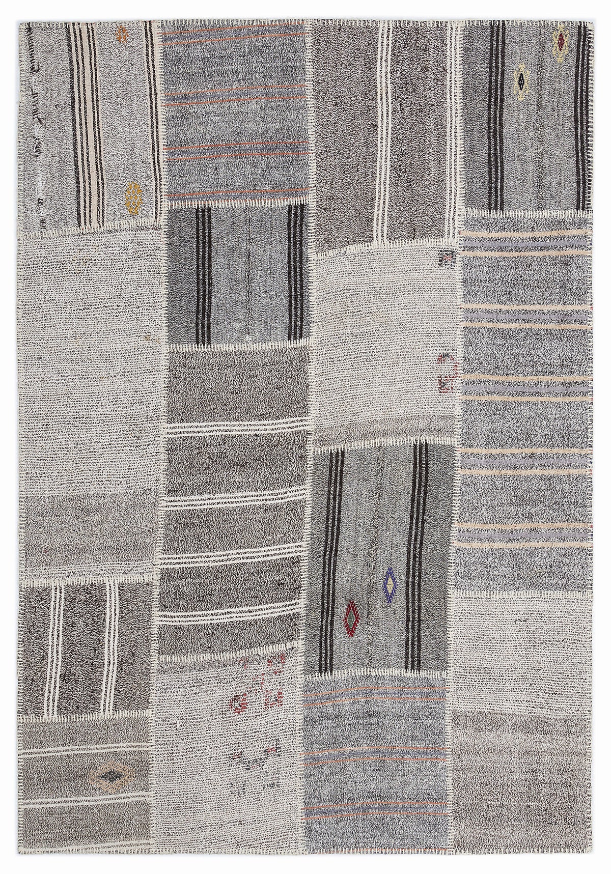 Striped Over Dyed Kilim Patchwork Unique Rug 5&#39;3&#39;&#39; x 7&#39;7&#39;&#39; ft 160 x 230 cm