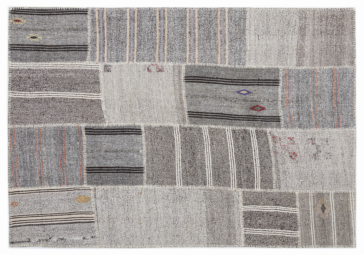 Striped Over Dyed Kilim Patchwork Unique Rug 5&#39;3&#39;&#39; x 7&#39;7&#39;&#39; ft 160 x 230 cm