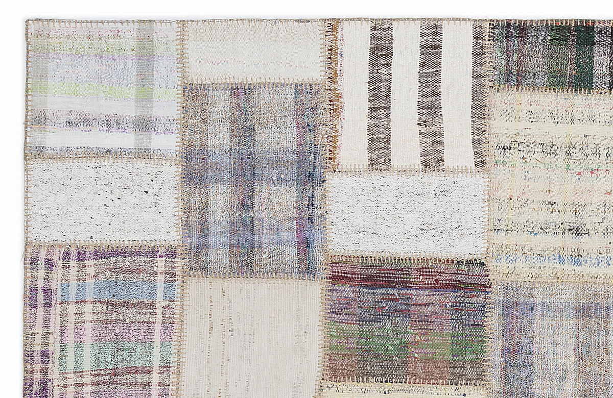 Striped Over Dyed Kilim Patchwork Unique Rug 5&#39;3&#39;&#39; x 7&#39;7&#39;&#39; ft 160 x 230 cm