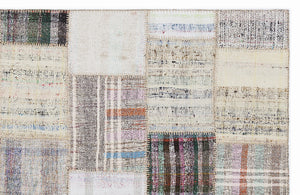 Striped Over Dyed Kilim Patchwork Unique Rug 5'3'' x 7'7'' ft 160 x 230 cm
