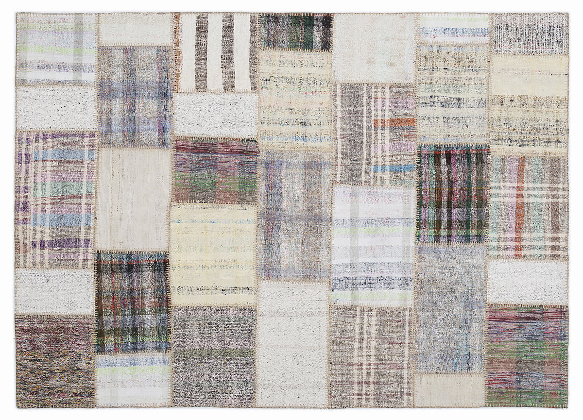 Striped Over Dyed Kilim Patchwork Unique Rug 5&#39;3&#39;&#39; x 7&#39;7&#39;&#39; ft 160 x 230 cm
