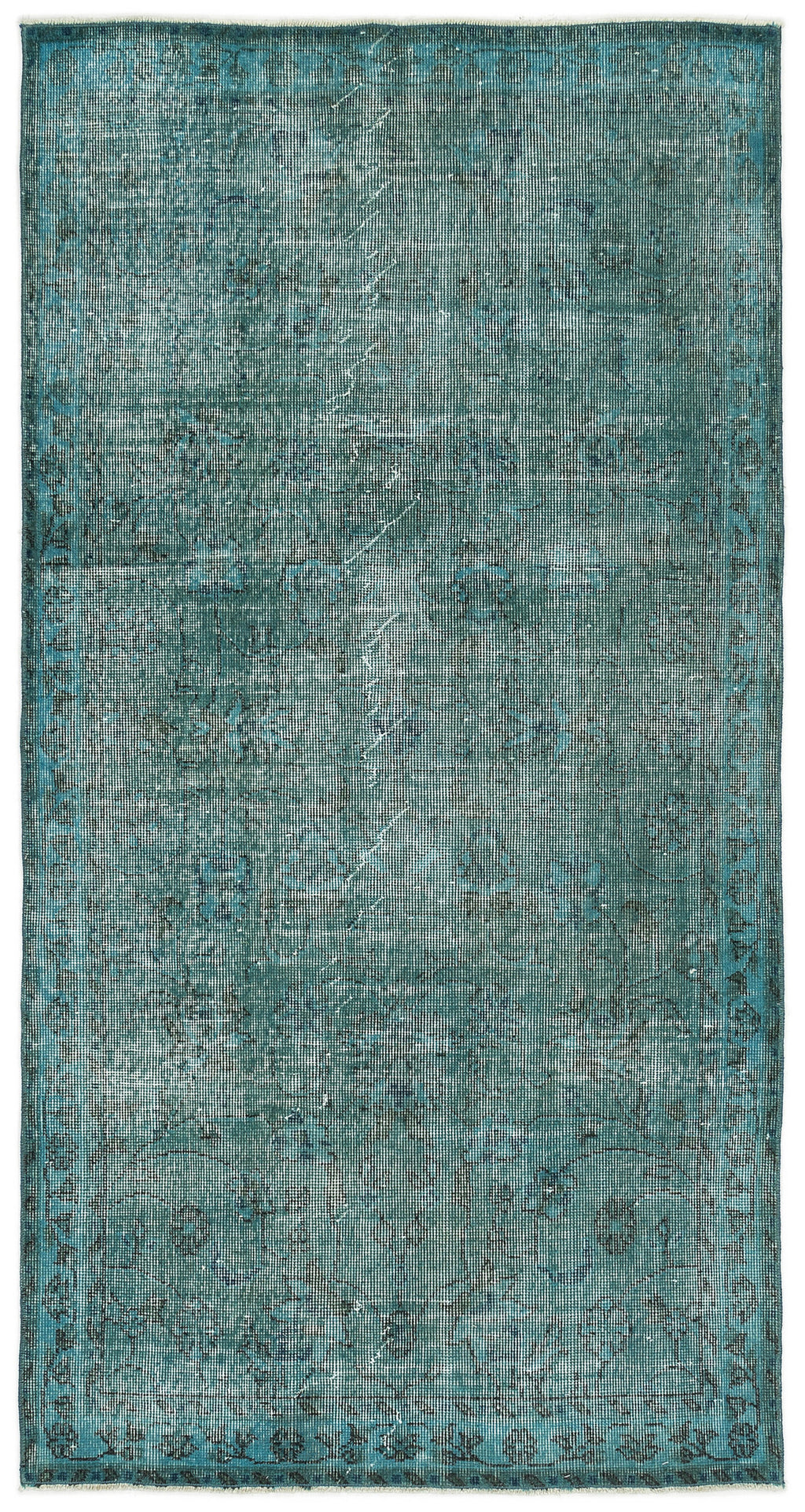 Blue Over Dyed Vintage Rug 3'7'' x 6'9'' ft 108 x 206 cm
