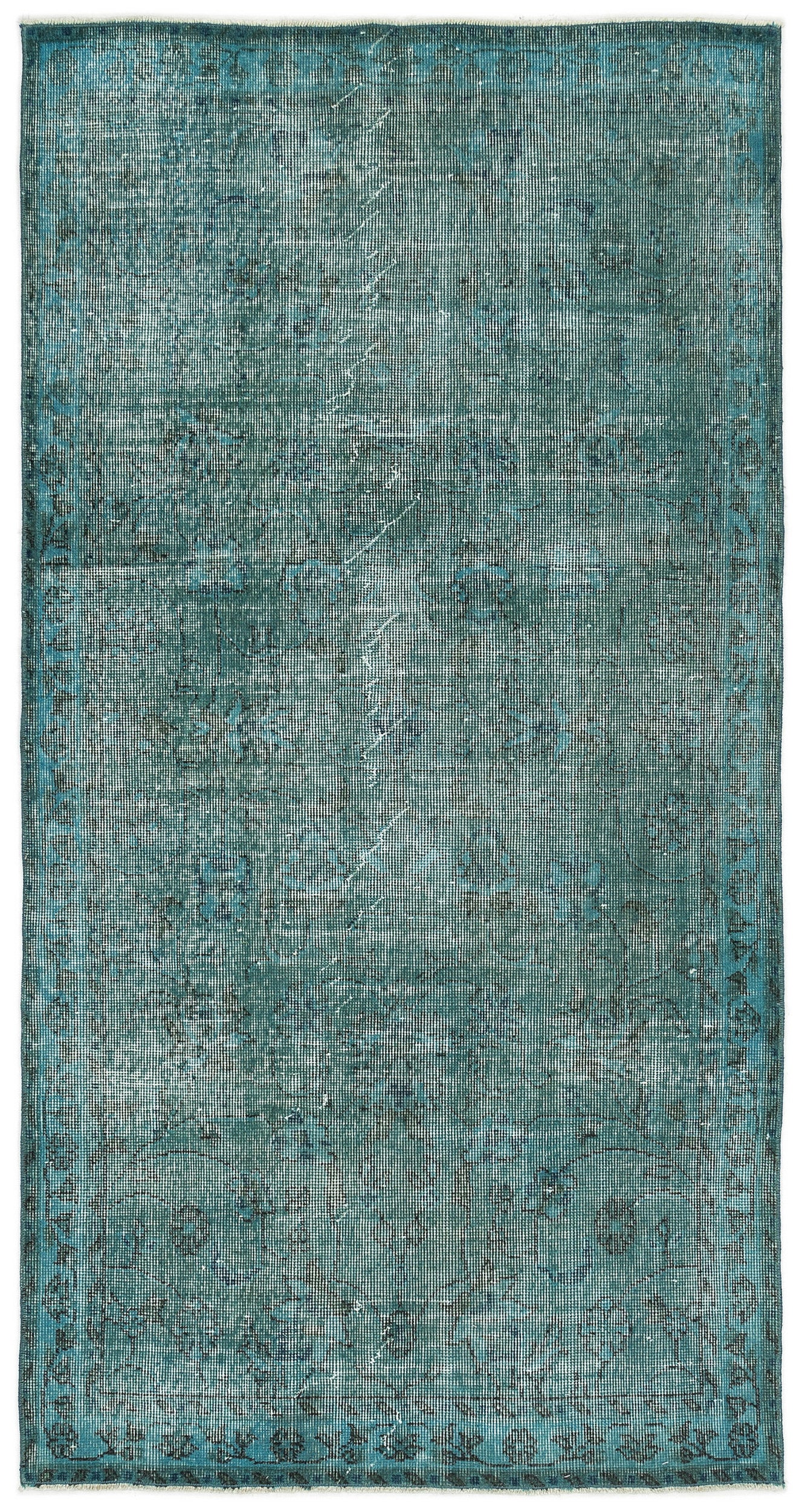 Blue Over Dyed Vintage Rug 3'7'' x 6'9'' ft 108 x 206 cm