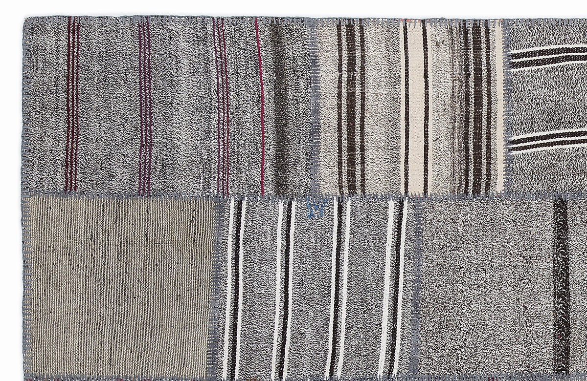 Striped Over Dyed Kilim Patchwork Unique Rug 5&#39;3&#39;&#39; x 7&#39;7&#39;&#39; ft 160 x 230 cm