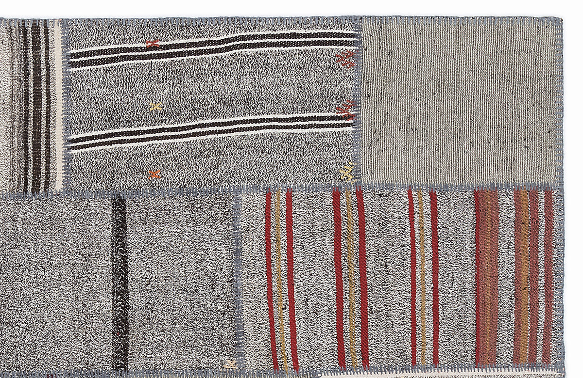 Striped Over Dyed Kilim Patchwork Unique Rug 5&#39;3&#39;&#39; x 7&#39;7&#39;&#39; ft 160 x 230 cm