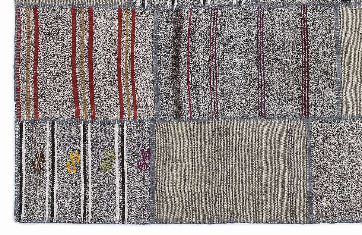 Striped Over Dyed Kilim Patchwork Unique Rug 5&#39;3&#39;&#39; x 7&#39;7&#39;&#39; ft 160 x 230 cm