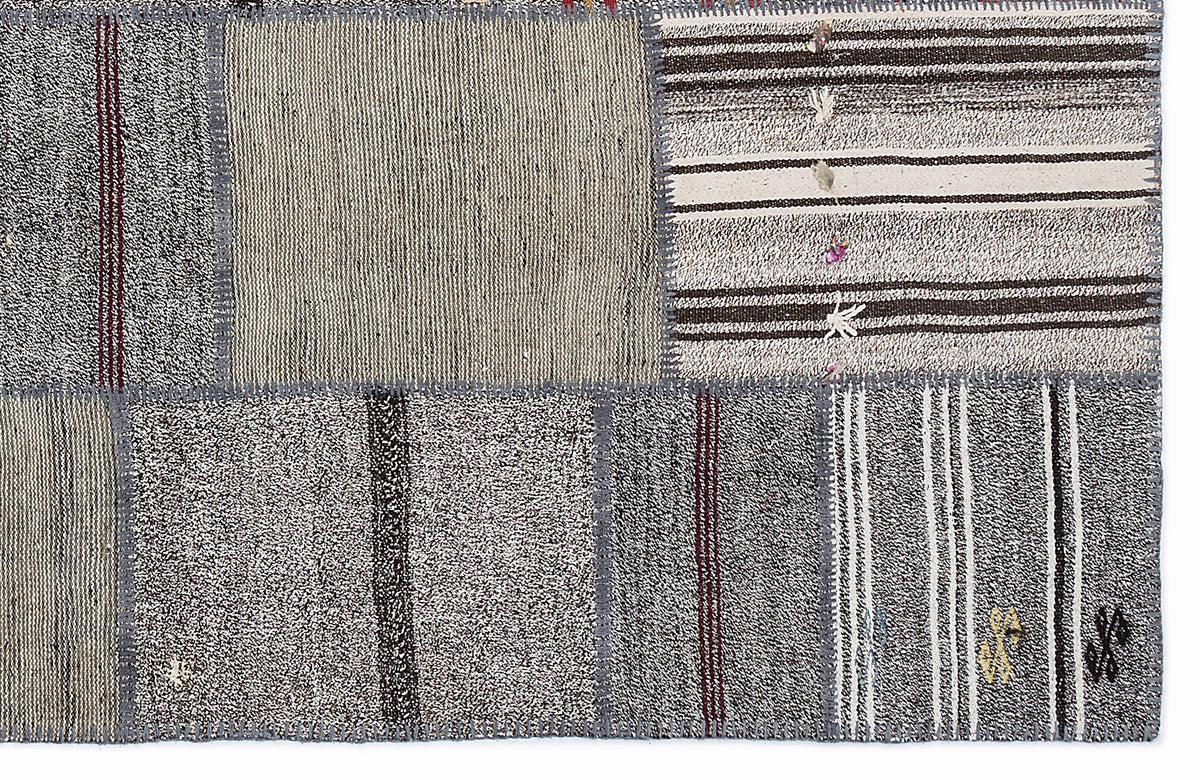 Striped Over Dyed Kilim Patchwork Unique Rug 5&#39;3&#39;&#39; x 7&#39;7&#39;&#39; ft 160 x 230 cm