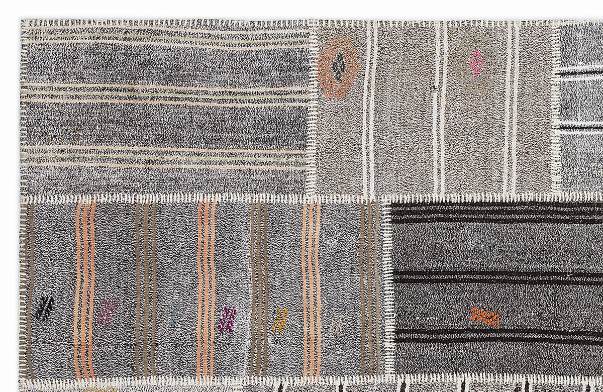 Striped Over Dyed Kilim Patchwork Unique Rug 5&#39;3&#39;&#39; x 7&#39;7&#39;&#39; ft 160 x 230 cm