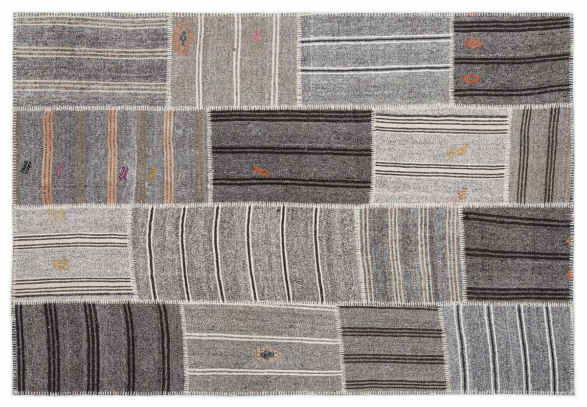 Striped Over Dyed Kilim Patchwork Unique Rug 5&#39;3&#39;&#39; x 7&#39;7&#39;&#39; ft 160 x 230 cm