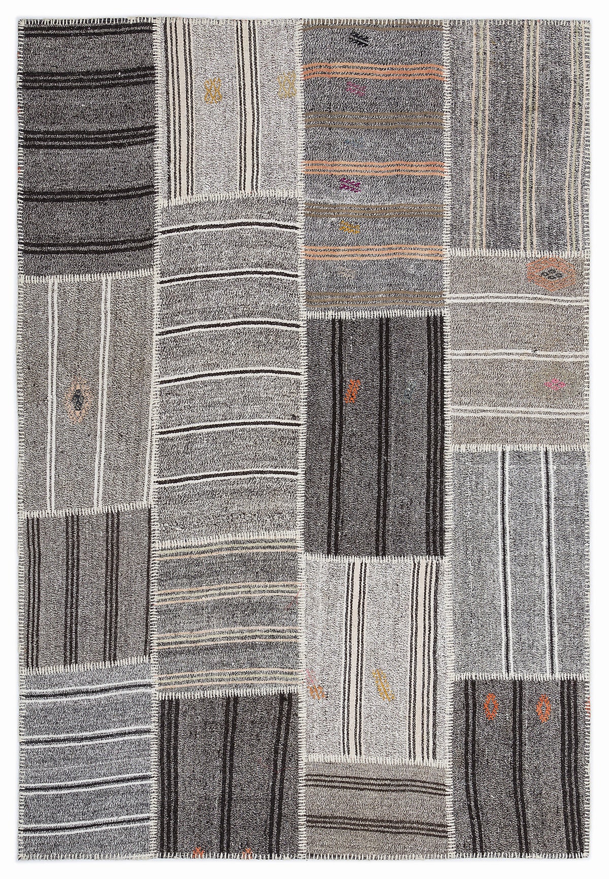 Striped Over Dyed Kilim Patchwork Unique Rug 5&#39;3&#39;&#39; x 7&#39;7&#39;&#39; ft 160 x 230 cm