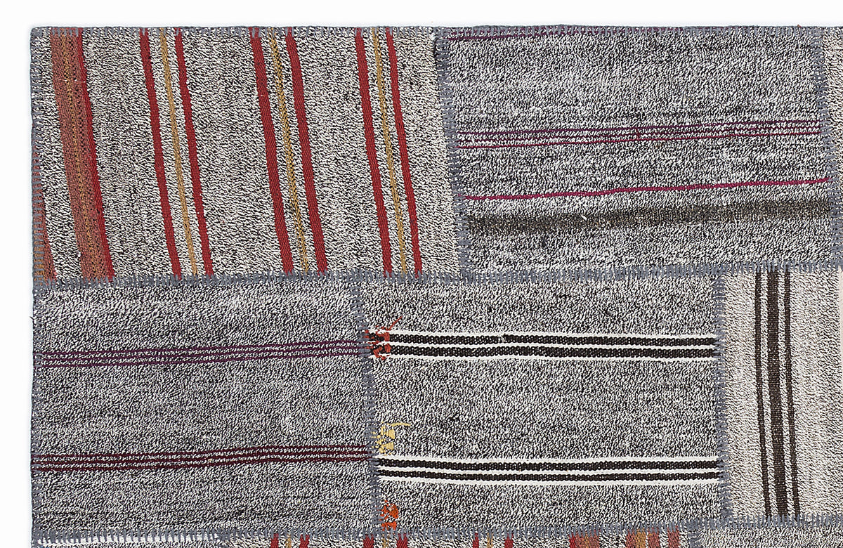 Striped Over Dyed Kilim Patchwork Unique Rug 5&#39;3&#39;&#39; x 7&#39;7&#39;&#39; ft 160 x 230 cm