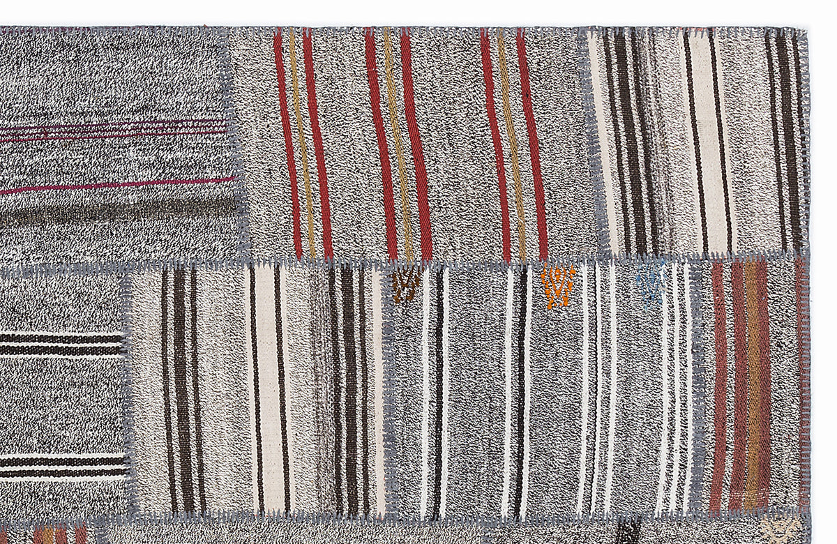 Striped Over Dyed Kilim Patchwork Unique Rug 5&#39;3&#39;&#39; x 7&#39;7&#39;&#39; ft 160 x 230 cm