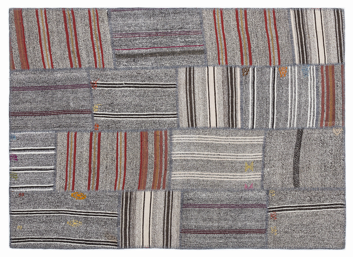 Striped Over Dyed Kilim Patchwork Unique Rug 5&#39;3&#39;&#39; x 7&#39;7&#39;&#39; ft 160 x 230 cm