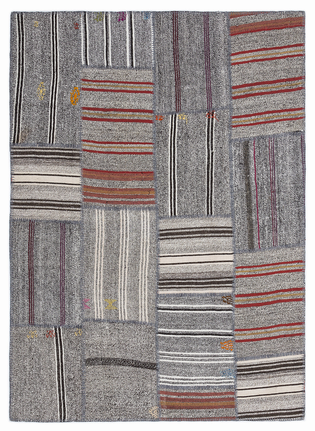 Striped Over Dyed Kilim Patchwork Unique Rug 5&#39;3&#39;&#39; x 7&#39;7&#39;&#39; ft 160 x 230 cm