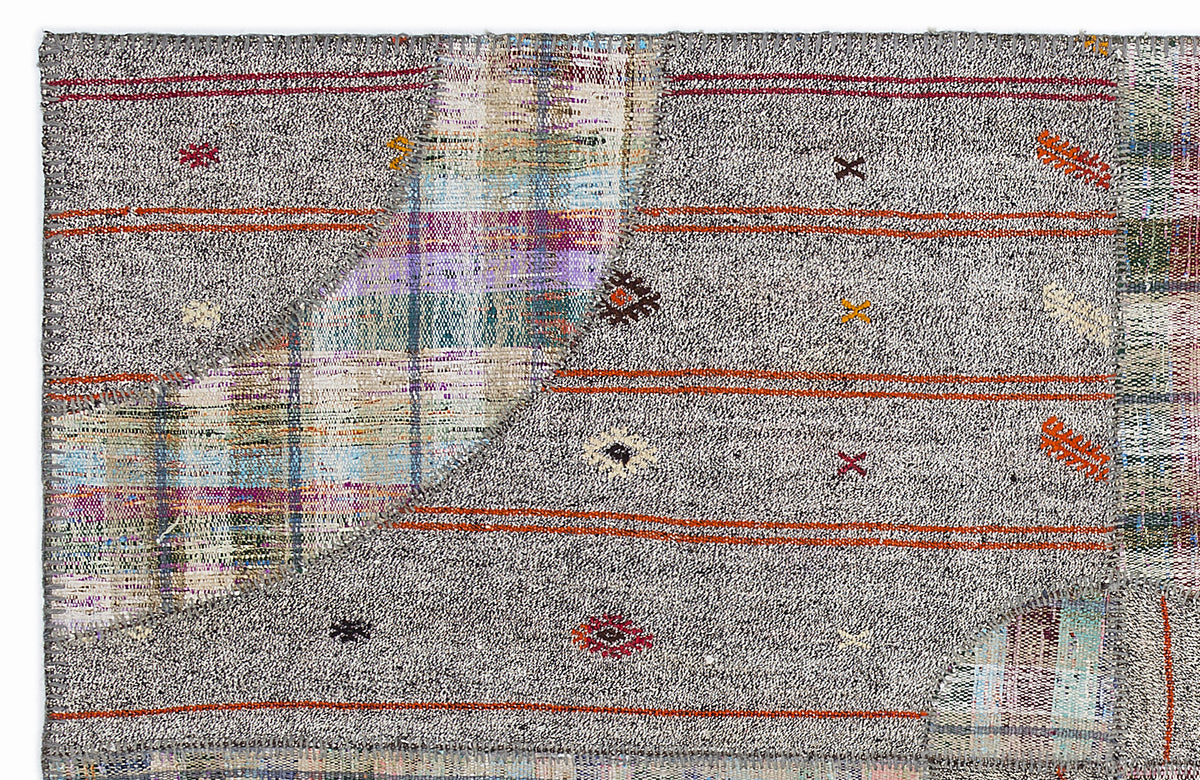 Striped Over Dyed Kilim Patchwork Unique Rug 5&#39;3&#39;&#39; x 7&#39;7&#39;&#39; ft 160 x 230 cm