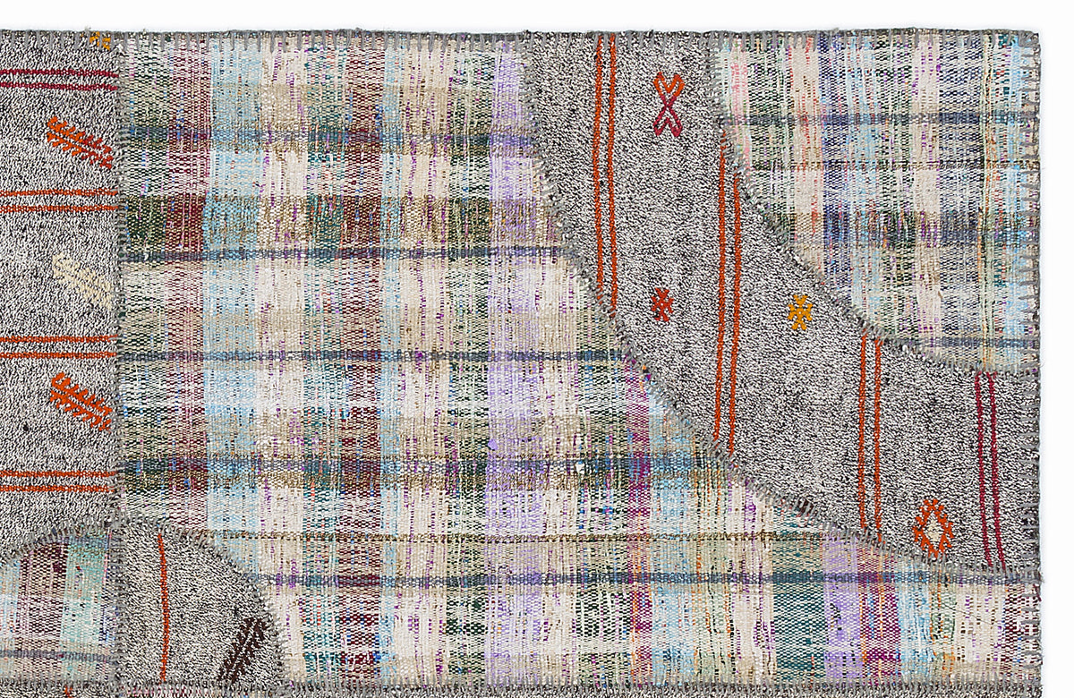 Striped Over Dyed Kilim Patchwork Unique Rug 5&#39;3&#39;&#39; x 7&#39;7&#39;&#39; ft 160 x 230 cm