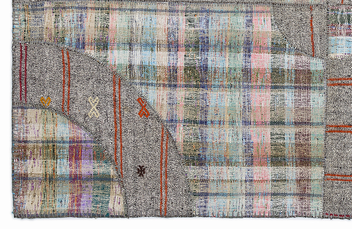 Striped Over Dyed Kilim Patchwork Unique Rug 5&#39;3&#39;&#39; x 7&#39;7&#39;&#39; ft 160 x 230 cm