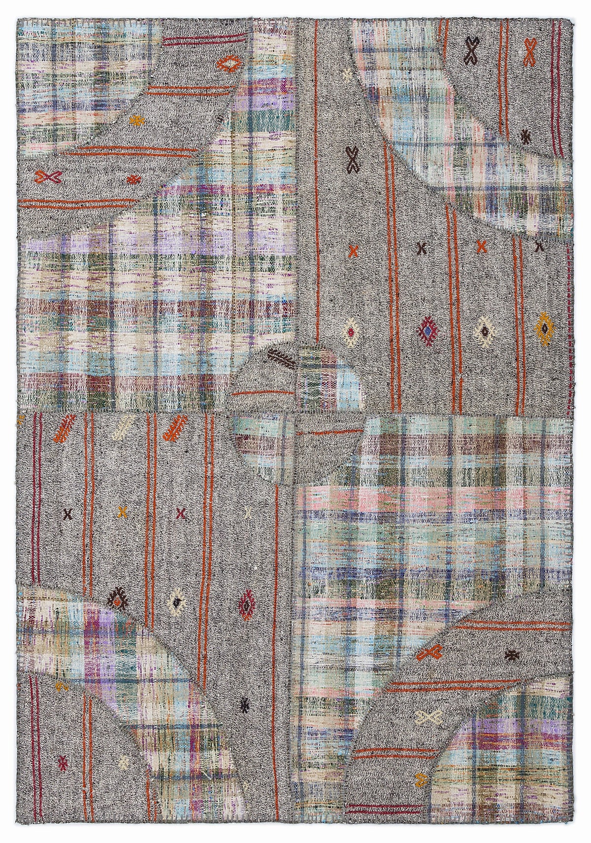 Striped Over Dyed Kilim Patchwork Unique Rug 5&#39;3&#39;&#39; x 7&#39;7&#39;&#39; ft 160 x 230 cm