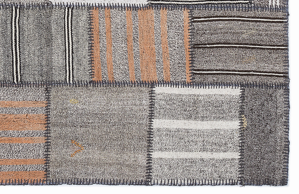 Striped Over Dyed Kilim Patchwork Unique Rug 5&#39;3&#39;&#39; x 7&#39;7&#39;&#39; ft 160 x 230 cm