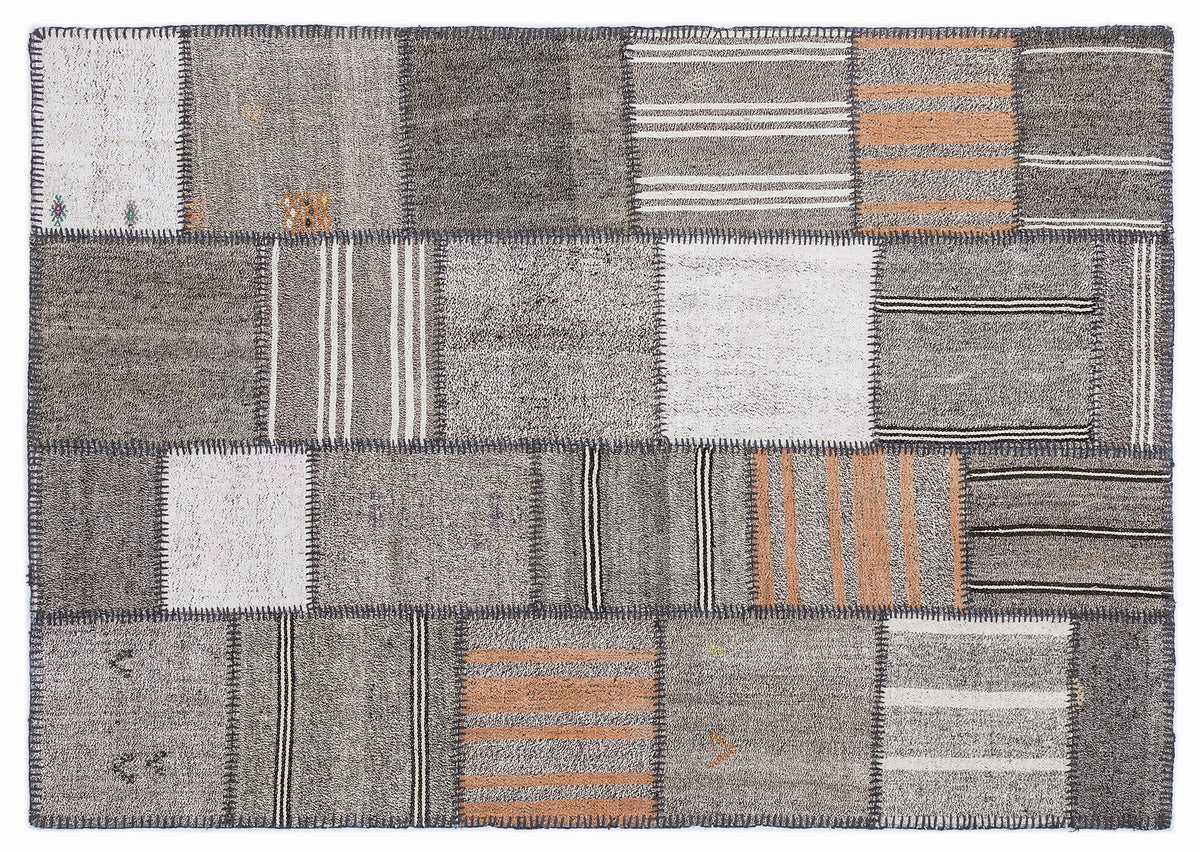 Striped Over Dyed Kilim Patchwork Unique Rug 5&#39;3&#39;&#39; x 7&#39;7&#39;&#39; ft 160 x 230 cm