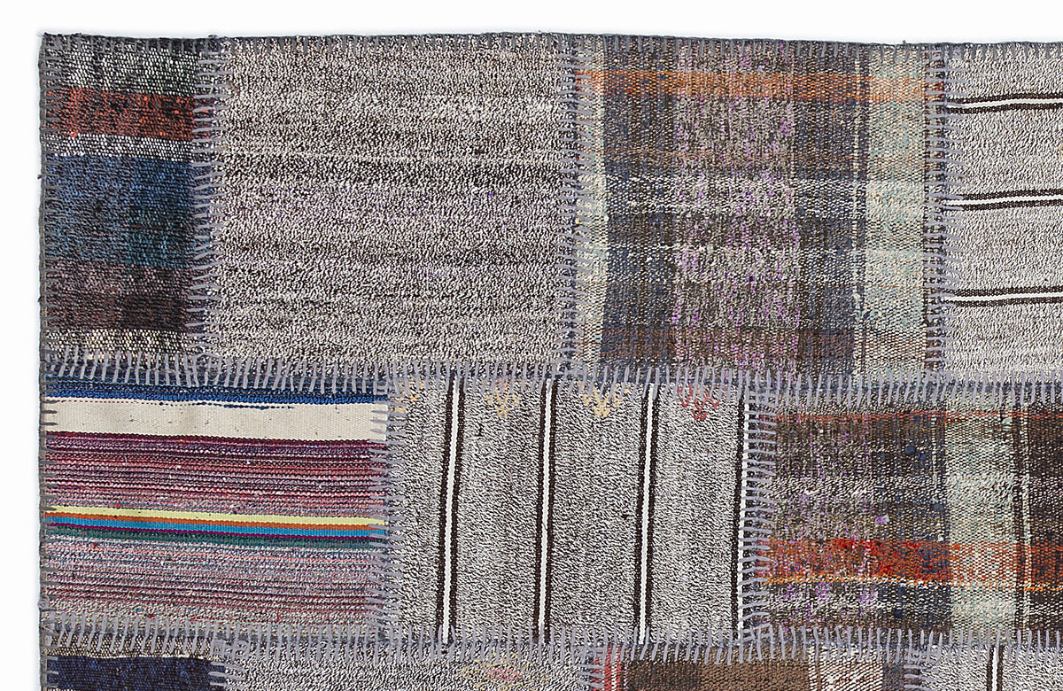 Striped Over Dyed Kilim Patchwork Unique Rug 5&#39;3&#39;&#39; x 7&#39;7&#39;&#39; ft 160 x 230 cm
