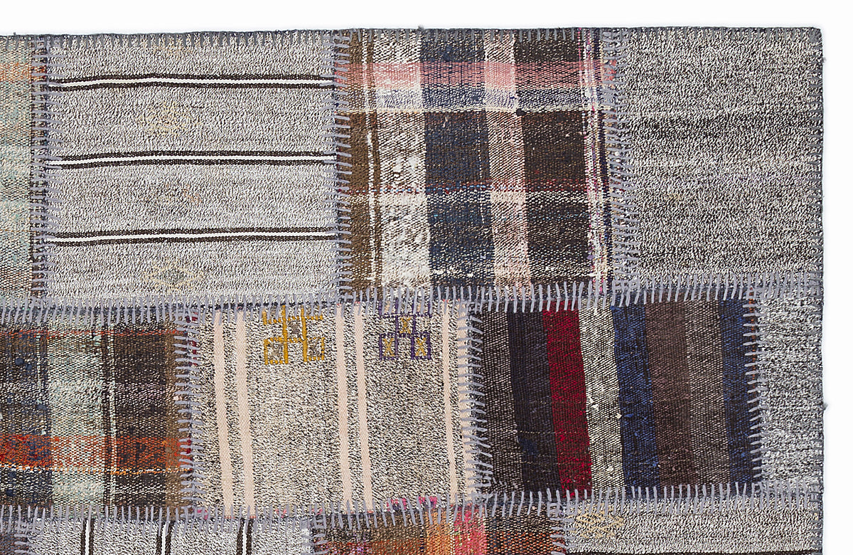Striped Over Dyed Kilim Patchwork Unique Rug 5&#39;3&#39;&#39; x 7&#39;7&#39;&#39; ft 160 x 230 cm