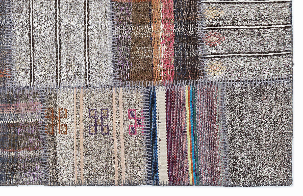 Striped Over Dyed Kilim Patchwork Unique Rug 5&#39;3&#39;&#39; x 7&#39;7&#39;&#39; ft 160 x 230 cm