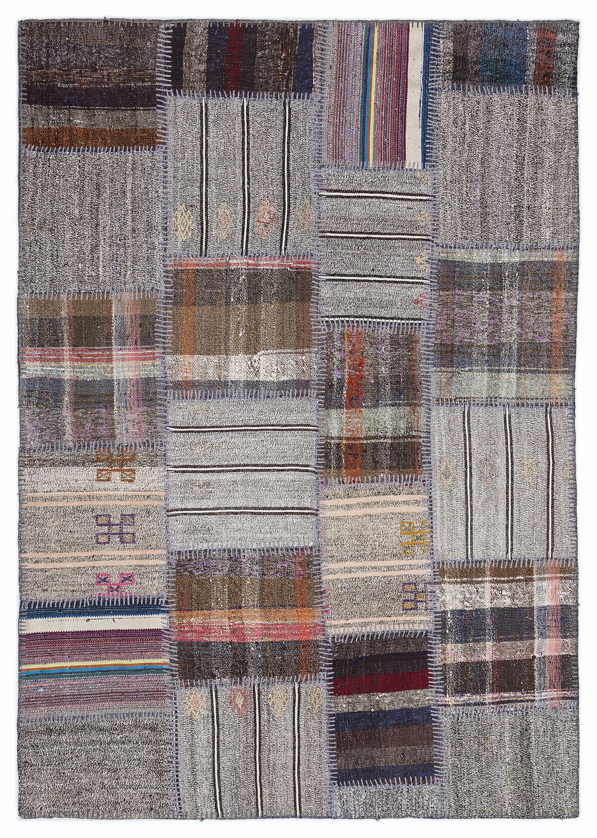 Striped Over Dyed Kilim Patchwork Unique Rug 5&#39;3&#39;&#39; x 7&#39;7&#39;&#39; ft 160 x 230 cm