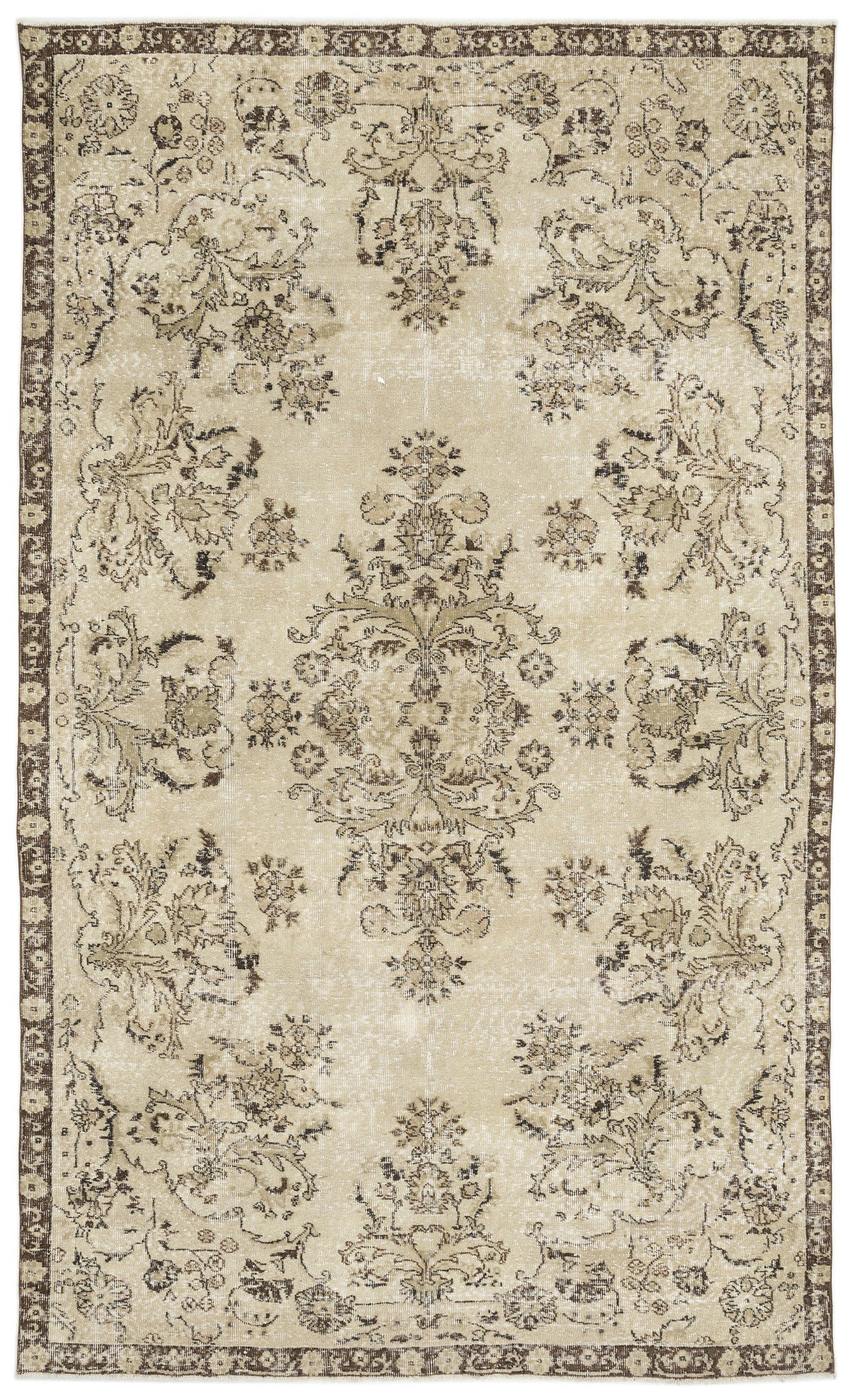 Beige Over Dyed Vintage Rug 6&#39;3&#39;&#39; x 10&#39;6&#39;&#39; ft 190 x 320 cm