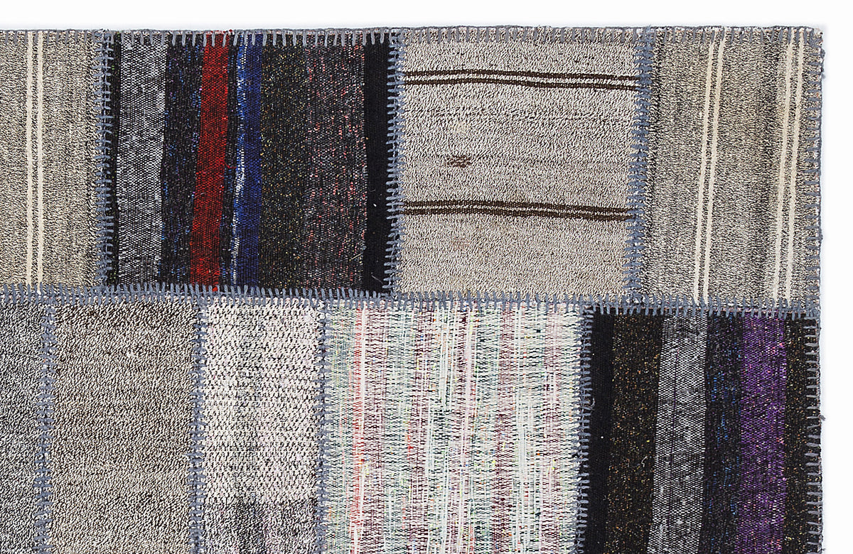 Striped Over Dyed Kilim Patchwork Unique Rug 5&#39;3&#39;&#39; x 7&#39;7&#39;&#39; ft 160 x 230 cm